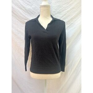 J. Crew XS Black Long Sleeve Cotton Blend Knit Top Collared Pullover